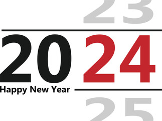 Happy New Year 2024 Flat Design. Transparent Background.