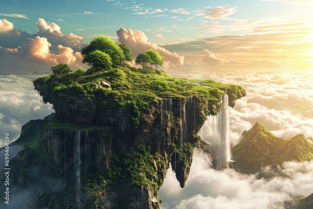 Aufkleber a small island floating amidst a sea of clouds. ideal for use in fantasy or dream-like concepts