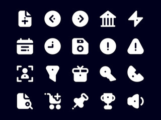 Dark Mode Filled Style User Interface Icon Pack. Collection of Essential Icon Sets, Perfect for Websites, Landing Pages, Mobile Apps, Presentations and for UI UX Needs.