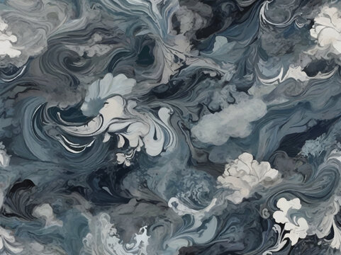 "Dramatic Waves: Deep Blues in Marble Creating Oceanic Vibes"