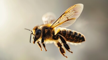 A close up of a bee flying through the air. Perfect for nature and wildlife enthusiasts