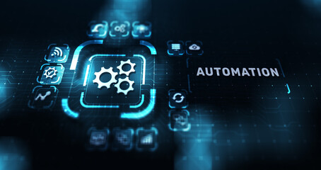 Automation Work flow business process optimisation smart industry modern manufacturing concept on virtual screen.
