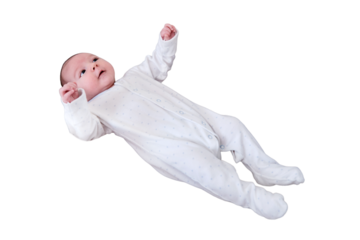 Smiling infant baby boy, isolated on a white background. Happy child. Kid aged two months