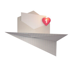 3D Illustration ,realistic white paper plane with notification