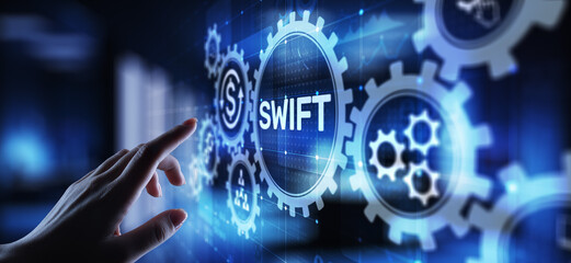 SWIFT international payment system financial technology banking and money transfer concept on...