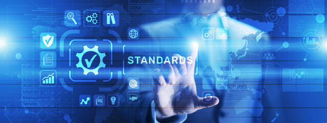 Standard. Quality control. ISO certification, assurance and guarantee. Internet business technology...