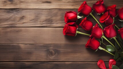 Naklejka na ściany i meble Romantic valentine's day calligraphy and red roses on rustic wood background