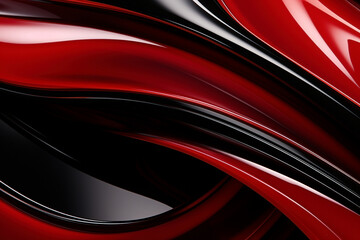 An abstract image featuring smooth curves intertwining in a fluid motion, with a rich combination of deep red and glossy black - Generative AI