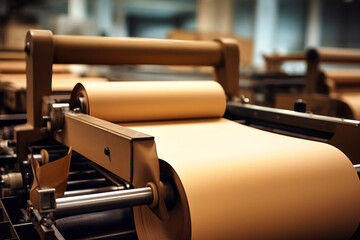 Automated equipment for paper production. Paper production plant. Machines that roll paper into rolls.