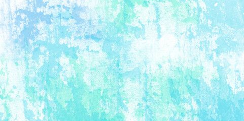 Sea green watercolor background hand-drawn. Blue chalk brush strokes background. Blue sky shades color watercolor illustration. Teal Sky blue white distressed overlay with grainy, vivid textured glit - obrazy, fototapety, plakaty