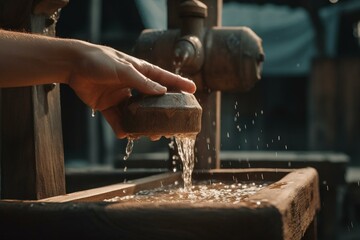 Water falling from a hand washing station. Generative AI