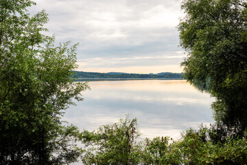View of the M&ouml;hnesee and the surrounding landscape in the evening. Nature near K&ouml;rbecke.