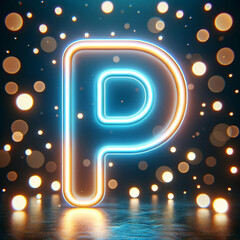 Pulsating Neon Letter P, letter P, pulsating, light, vibrant, alphabet, pink, bright, 3D typography, illuminated, electric, bokeh background, festive, night - obrazy, fototapety, plakaty