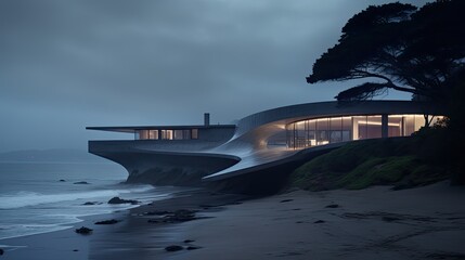 villa on beach New Brutalism architecture Concrete