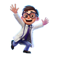 Boy doctor character medical research with smiling gesture. png transparent isolated