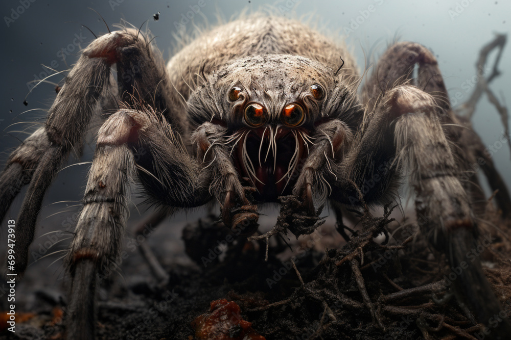Poster A dramatic macro moment of a spider capturing its prey, emphasizing the predator-prey dynamics in nature.