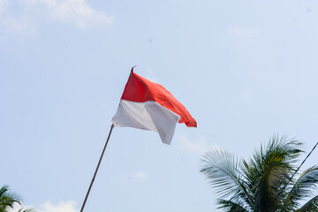 Close up of the Indonesian flag fluttering in the wind