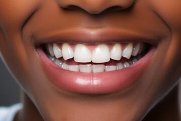 12 year old African American boy grinning, showing straight teeth after wearing braces