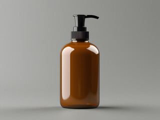 3D Amber Glass Pump Bottle Mockup