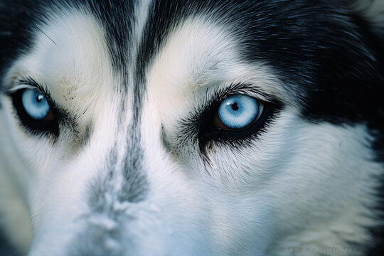 A striking image of a Siberian husky with captivating eyes, conveying a sense of mystery, loyalty, and adventurous spirit.