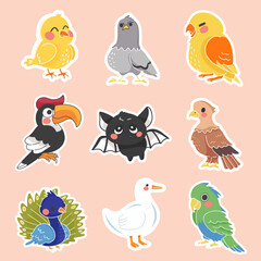 Free vector set of animal character with bird bat eagle peacock duck