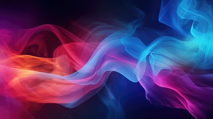 Captivating prismatic smoke against pitch-black canvas, expansive swirls of colorful smoke on dark background