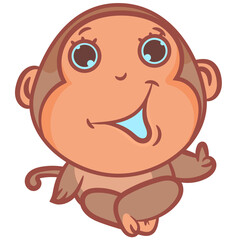 Little monkey cartoon hand drawing smiling gesture