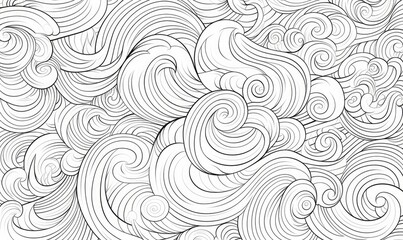 Fototapeta na wymiar A black and white drawing of clouds and waves
