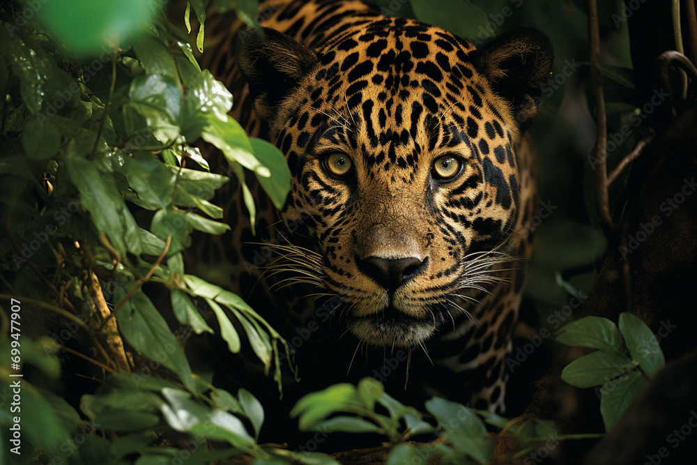 Poster an image capturing the predatory ritual in the jungle canopy, where agile predators stalk their prey