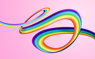 3d Flag Of Rainbow 3d Waving Ribbon Flag Isolated On Soft Pink Background, 3d Illustration