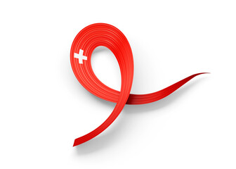 3d Flag Of Switzerland Shiny Wavy Awareness Ribbon flag Isolated On White Background 3d Illustration