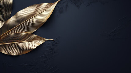 A mesmerizing close-up of a gold leaf on a black background, featuring delicate detailing and golden strokes, presented in stunning 3D digital art at 4K resolution