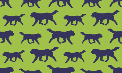 Seamless pattern. Running newfoundland dog isolated on a green background. Endless texture. Pet animals. Design for wallpaper, template, print. Vector illustration.