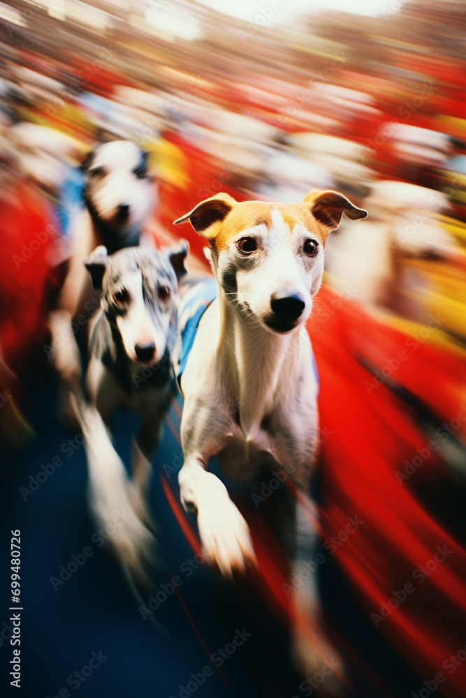 Aufkleber Whippets in a whirlwind of racing action, forming abstract shapes that emphasize their agility and speed.