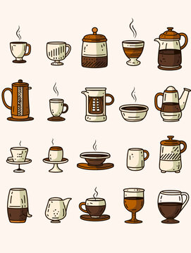 set of coffee cups vector on a isolated background
