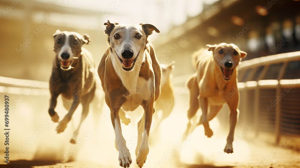 Aufkleber Greyhounds in mid-stride, creating abstract lines that showcase the long and powerful strides characteristic of these racing dogs.