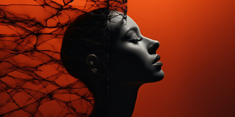 Black and white photo of a woman's face, shot in 8k artistic portrait photography, exemplifying fine art fashion photography