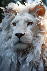 A majestic bubble wrap lion, with a mane created from layers of the material.