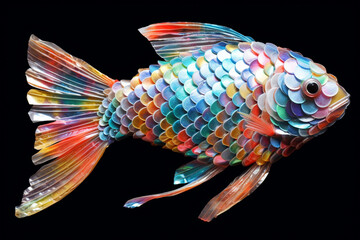 A vivid representation of a bubble wrap fish, with shimmering scales.