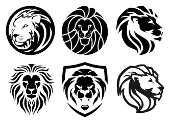 lion luxury logo icon template, Lion Logo Set. lion head with crown logo, great set collection clip art Silhouette , Black vector illustration on white background.