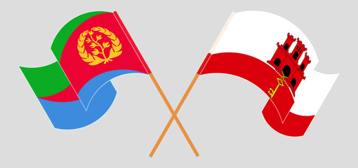 Crossed and waving flags of Eritrea and Gibraltar