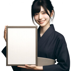 woman holding blank board