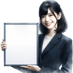 woman holding blank board