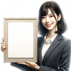 woman holding blank board