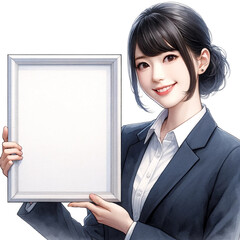 woman holding blank board