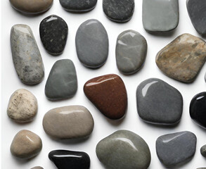 Multi-colored stones on a whiTe background