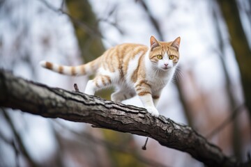 Naklejka na ściany i meble maine cat in hunting mode on a tree branch