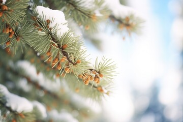 Naklejka na ściany i meble snow-covered pine tree branches