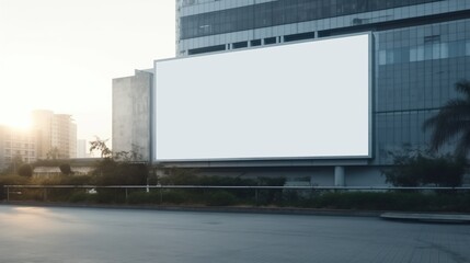 Fototapeta na wymiar Sunrise Cityscape with Blank Billboard for Advertising on Modern Building Facade