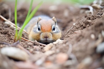 Naklejka na ściany i meble chipmunk digging a burrow to store nuts